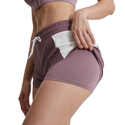 China Women Sustainable 2 In 1 Double Layer Running Sports Shorts Summer Workout Gym High Athletic Fitness Volleyball Loose Waist Shorts for sale