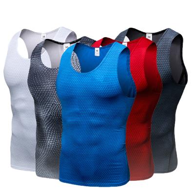 China Custom Logo Exercising Sleeveless Running 7-15days Mens Fitness Gym Fitness Tank Top Tight T-shirt QUICK DRY Compression Vest Summer Body Tight T-Shirt for sale