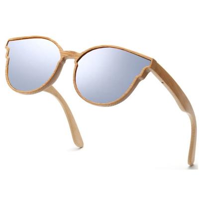 China 2021 New High End Handmade Round Design Bamboo Bamboo Wood Mirrored Frame Polarzied Color Glass UV400 Protection Unisex Sunglasses For Women Men for sale