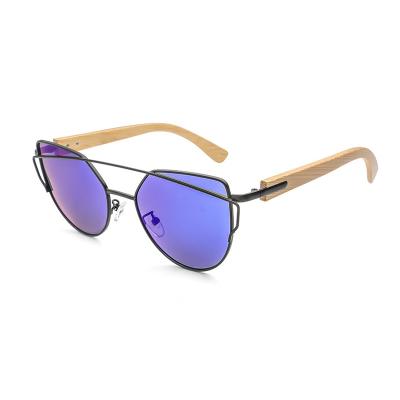 China Custom Fashion Women's Sunglasses Shape Bamboo Leg Polarized Colorful Gold Metal Nutural Frame Coated UV Protection Sunglasses Women for sale