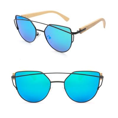 China 2021 New Hot Selling Fashionable Metal Temple Women's Bamboo Frame Sunglassese Colorful UV Protection Coated Women's Sunglasses for sale