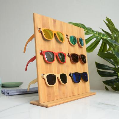 China Sunglasses Display Stand LIOSLAI 224 8 Pieces Capacity Bamboo Wooden Sunglasses Rack Wooden Glass Shelf Display Stand for sale