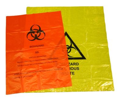 China Customized Red Yellow Plastic Medical Waste Bag Moisture Proof Biohazard Waste Bag For Hospital Clinic Medical Biohazard With Logos Bag for sale