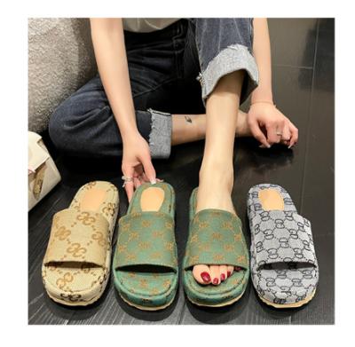 China New Fashion Summer Women PVC Round Toe Slippers Letters Decor Sweet Open Elegant Fashionable Platform Soft Thick Unique Slippers for sale