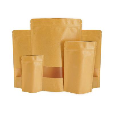 China Free Samples Recyclable Stand Up Pouches Brown Kraft Paper Zip Lock Bag With Window for sale