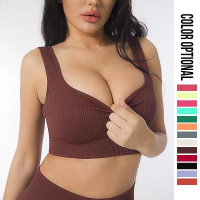 China Breathable Factory Direct High Quality Sexy Low Cup Elastic Fitness Wear Bra Women Thread Knitting Gather Comfort Sports Yoga Bra for sale