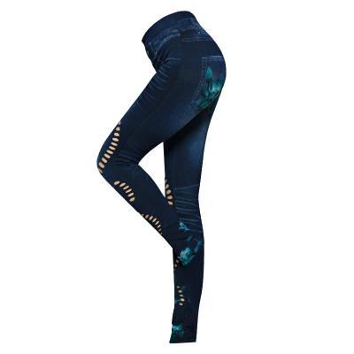 China Anti-Bacterial Fashion High Quality Butt Lifting Ladies Ripped Leggings High Elastic Ethnic Style Printing Women Pants Customizable for sale