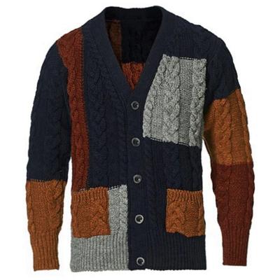 China 2022 Anti-wrinkle custom OEM and ODM men's twist cardigan sweaters V-neck men's clothing winter knitted cardigan sweater for sale