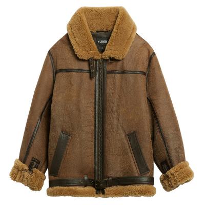 China OEM ODM HERITAGE HERITAGE SHEARLING JACKET Sheep-leather QUICK DRY bomber jacket for men custom made mens outwear jackets for sale