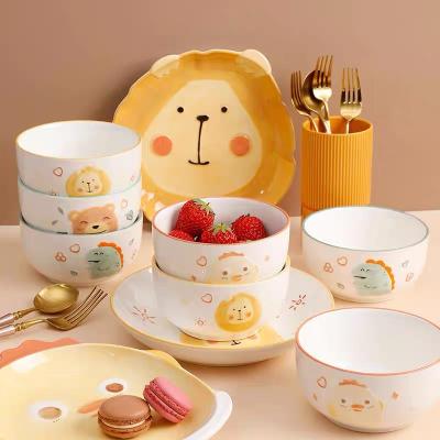 China Viable Cute Animal Pattern Duck Dinner Set Porcelain Color Luster Bowl And Plate Ceramic Dinnerware Set for sale