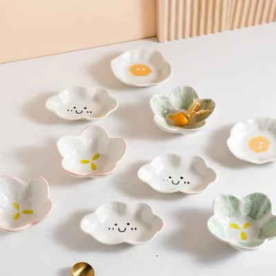 China Sustainable Wholesale Ceramic Plate 4 Colors Pad Japanese Sushi Cartoon Soybean for sale