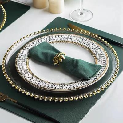 China Sustainable Luxury Transparent Clear Ice Charger Plates With Gold Beads For Dinner Party Or Hotel for sale