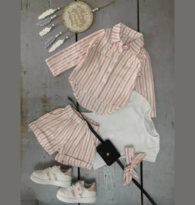 China Wholesale Formal Girls Clothing Sets Long Sleeve Shirtr Leisure Cotton Stripe Shorts New 'France Straight Hair 21F020' Girls Stripe Shorts for sale