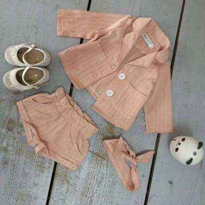 China 21BF040 Casual Clothing Girls Cotton Stripe Shirt Suit Baby Shirt Baby Three Piece Sets Girls Clothing Sets for sale