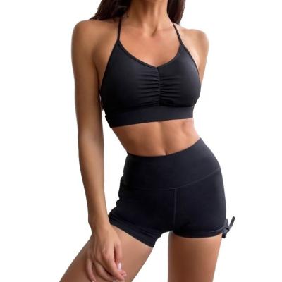 China Breathable Bare Drawstring Yoga Bra Sports Bodybuilding Bodybuilding Feel High Waist Shorts And Top Set Women for sale