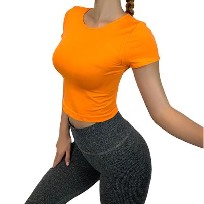 China Wholesale Nylon Tops Women's Yoga Sports Solid Color Fashion Breathable Style Breathable T-Shirts for sale