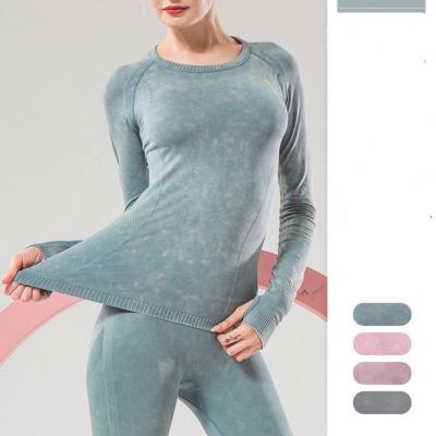 China Eamless New Breathable Round Long Neck Sports Tight Elastic Sleeve Yoga Top Woman Fitness Clothing for sale