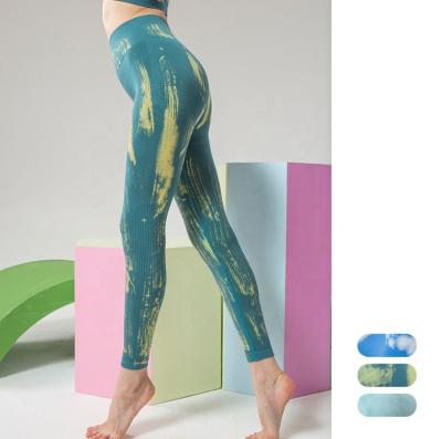 China Hot Sale Breathable Women Butt Lift Sports Fitness Seamless Tie Dye Pants High Waisted Yoga Leggings for sale