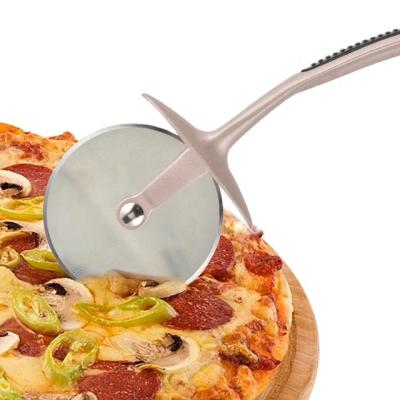 China Durable Rose Golden Stainless Steel Pizza Cutter Wheel with Handle Pizza Wheel Knife Pizza Slicer for Pies Waffles and Dough Cookies for sale