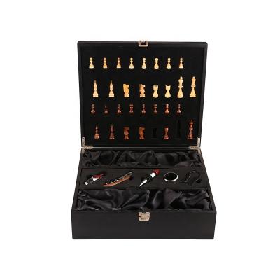 China Sustainable Luxury Wooden Box Wine Gift Set With Chess Wine Accessories Wooden Box Gift Set Wine Bottle Opener Tool Kit Bar Accessories for sale