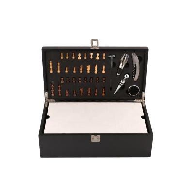 China Viable Wooden Wine Box Gift Sets With Chess Customized Wine Accessories Bottle Opener Set Premium Wine Opener Corkscrew Gift Set wine for sale