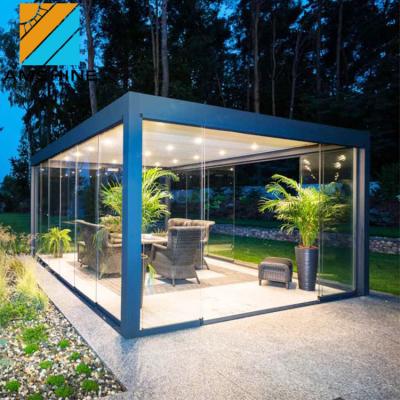 China Easily Assembled Aluminum Canopy Roof Pergolas And Gazebos Outdoor With Sliding Glass Doors And LED Light for sale