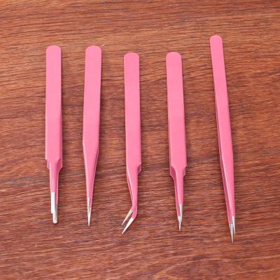 China Comfortable Custom Available Custom Logo Pink Handle Volume Eyelash Tweezers Popular Set for sale