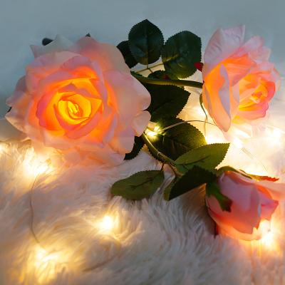 China Holiday Decoration 3 Rose Shaped Buds Led Artificial Flower Outdoor Waterproof Garden Light Solar LED Landscaping Lighting for sale