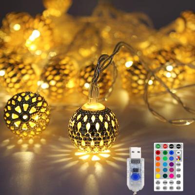 China USB Socket LED Light Metal Moroccan Ball USB Powered Outdoor RGB LED Globe String Lights Decorative Room Party Wedding Christmas Boho Lights for sale