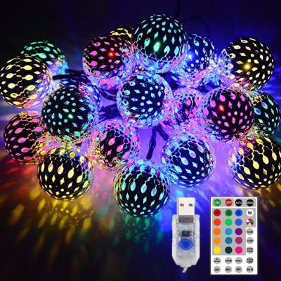 China Silver Outdoor USB Socket LED Light Diwali Decoration Moroccan RGB Metal Balls LED Globe String Lights for Room Party Wedding Christmas Boho Decor for sale