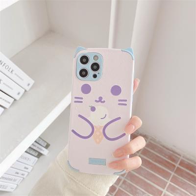 China Cute 3D Cat Ear Phone Case For Phone Cases Colorful Soft Leather Painting Cover Phone for sale