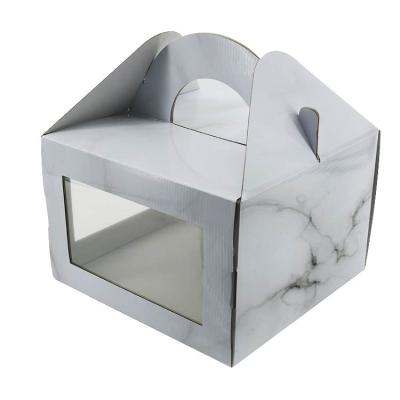 China Recycled Materials Clear Die Cut Window Paper Dable Bakery Cupcake Box Custom Printed Folding Marble Cake Box With Handle for sale