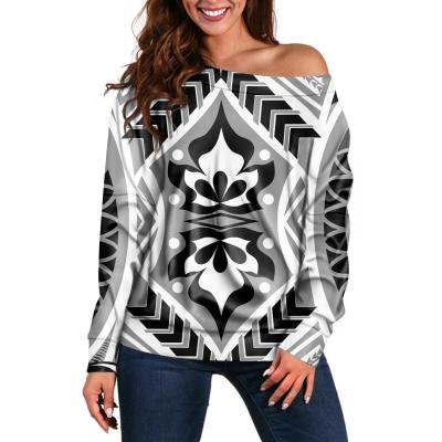 China High Quality Polynesian One-shoulder Art Print Leading Women's Plus Size 2021 Hot Sale Abstract Long Sleeve Clothing for sale