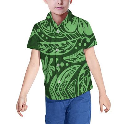 China Breathable Polynesian Green Palm Leaves Print Shirt Custom Wholesale Casual Kids Boys Clothes Short Sleeve Loose Shirt OEM Shirt for sale