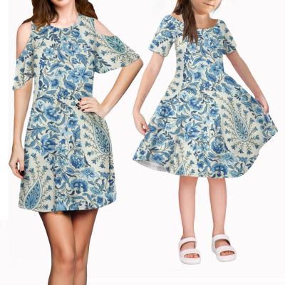 China Plus Size 2021 Summer Hot Sales Family Matching Outfits Mother And Daughter Dresses Casual Skirt Vintage Pattern Customized Your Picture Set for sale