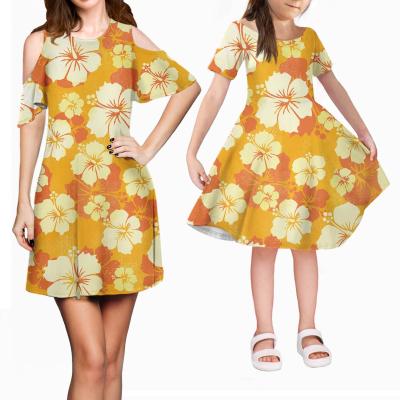 China Plus Size 2021 Summer Ladies And Girls Dresses Hawaiian Style Floral Pattern 3D Prints Matching Short Sleeves Mother And Daughter Outfits for sale