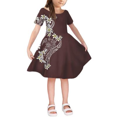 China 2021Super Breathable Custom Design Cheap Polynesian Tribal Girls Dress Guam Flowers Print Kids Dress Cute Princess Kids Size Dress for sale