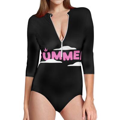 China Custom LOGO Swim Wear Womens Bikini New Arrivals Size Half Zipper Wholesale Black Plus Sleeve Swimwear and Beach Wear for sale