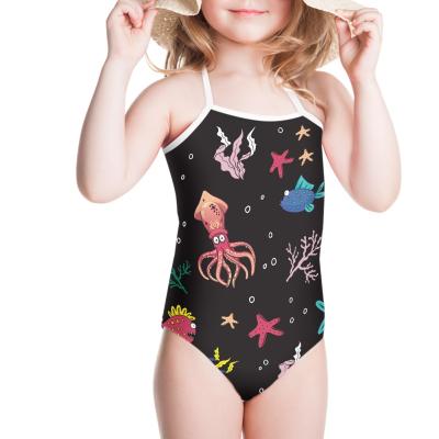 China 2021 New Design Breathable Print Cartoon Cute Beach Swimsuits Kids Cover Up Swimwear LOGO Wholesale Custom One Piece Girls for sale