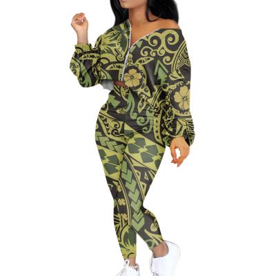 China Breathable Long Sleeve Polynesian Print Plus Size 2 Pcs Womens Zipper Womens Trousers Sweatpants And Hoodie Set Plus Size Womens Coats for sale