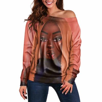 China 2021 Wholesale Custom Oversized Sweatshirt Off Shoulder Designer Breathable LOGO Pullover Sweatshirt African Girl for sale