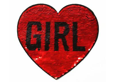 China Customized Red Lovely Heart Sequin Embroidery Applique Patches for Coat for sale