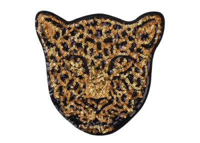 China Custom Designs Gold Silver Embroidery PET Sequins Leopard Patch For Jacket for sale