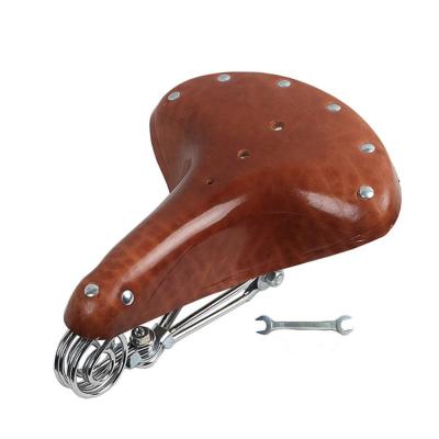 China All seasons 2021 new leather bicycle saddle three saddle seat bag retro spring cushion real leather bicycle accessories for sale