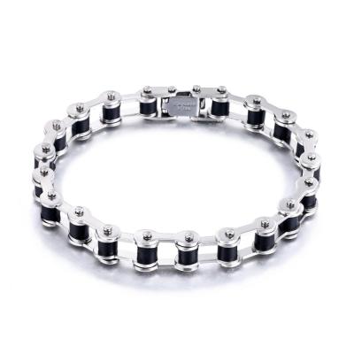 China Trendy Mens Motor Bike Chain Motorcycle Chain Bracelet Bangle 316 Stainless Steel Punk Jewelry With Silicone for sale