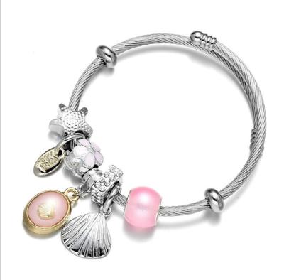 China Hot Selling FASHIONABLE Ocean Shell Adjustable Bracelet Bangles Stainless Steel Jewelry For Girl for sale