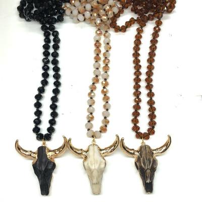 China Wholesale Accessories Tied Crystal Bead Cow Head Necklace Pendant Necklace Bull Neck For Female for sale