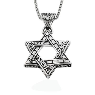 China Hip Hop Religion Necklace Jewelry Wholesale Israel Necklace Six Star David Hexagram Pendant Necklace for sale