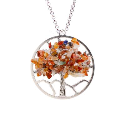 China Fashion Tree Of Life Pendant Necklace Natural Tumbled Gemstone Wire Wrapped Pendant Necklace For Women for sale