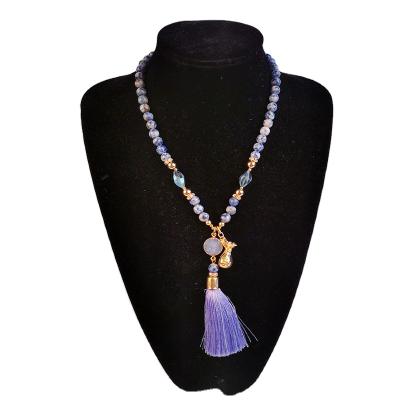 China FASHIONABLE Bead Tassel Stone Long Gemstone Pendant Necklace For Women for sale